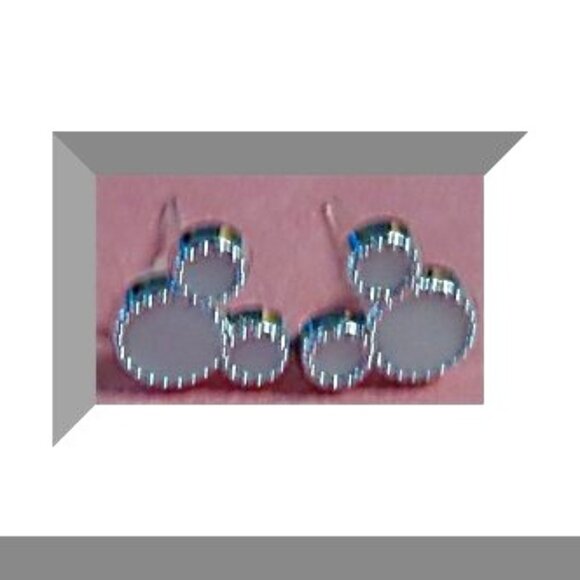 Silver Tone & White Mickey Mouse Theme Stud Earrings - Picture 1 of 1